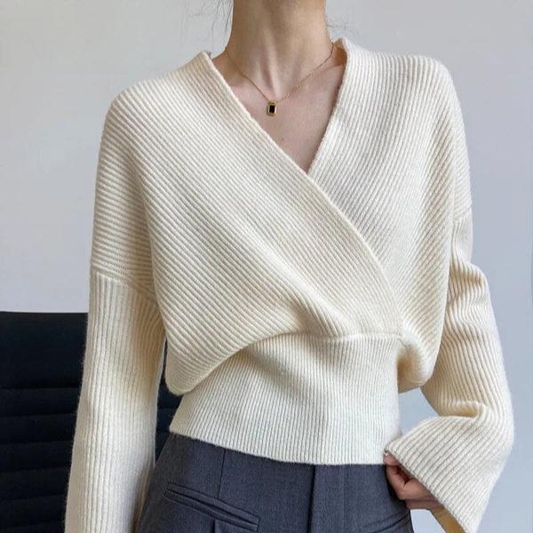 Valenzora | Klassischer Herbst-Wickelpullover mit Statement-Ausschnitt für Damen