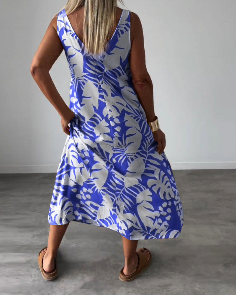 Valenzora | Casual, sleeveless dress with leaf pattern
