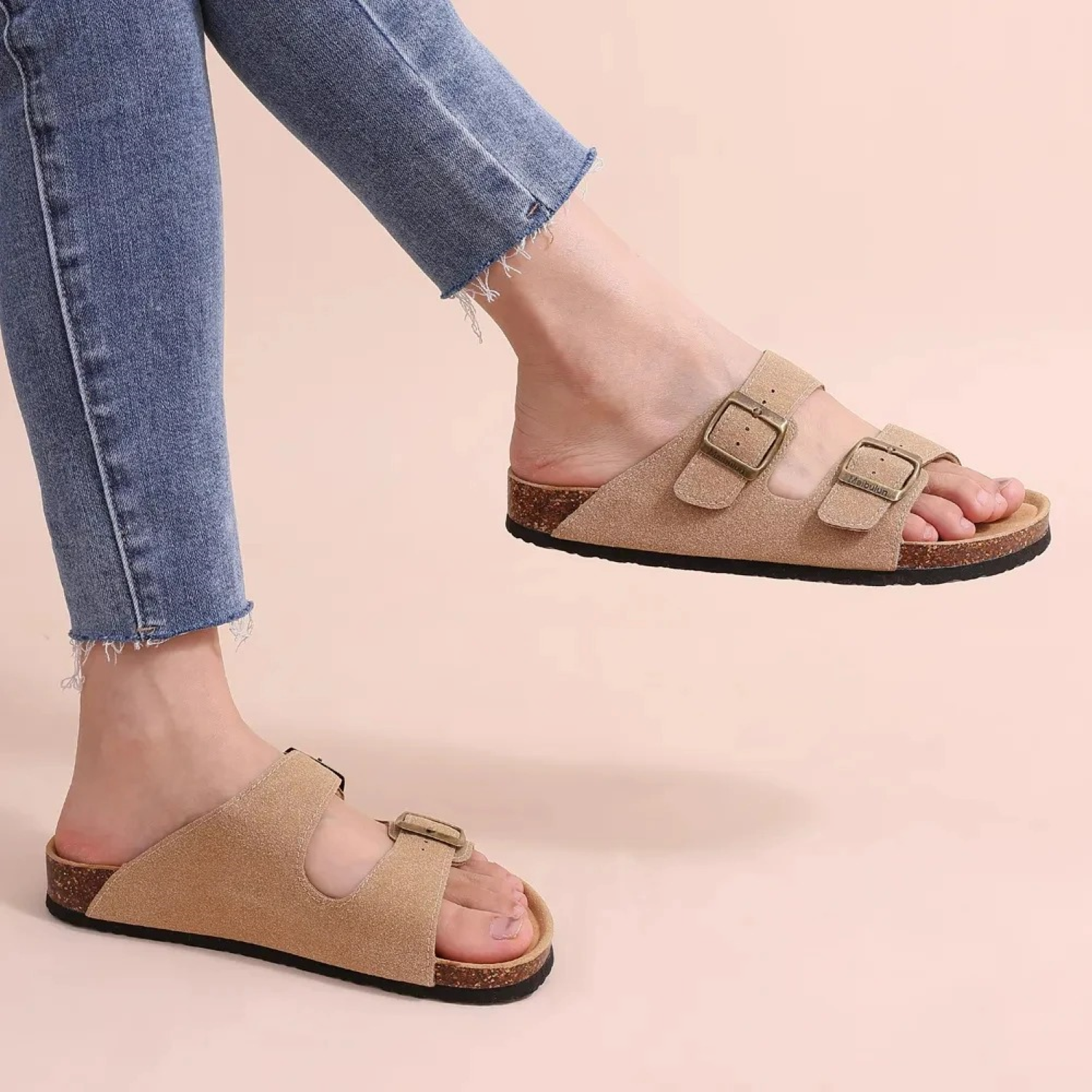 Valenzora | Suede Women's Sandals with Double Strap