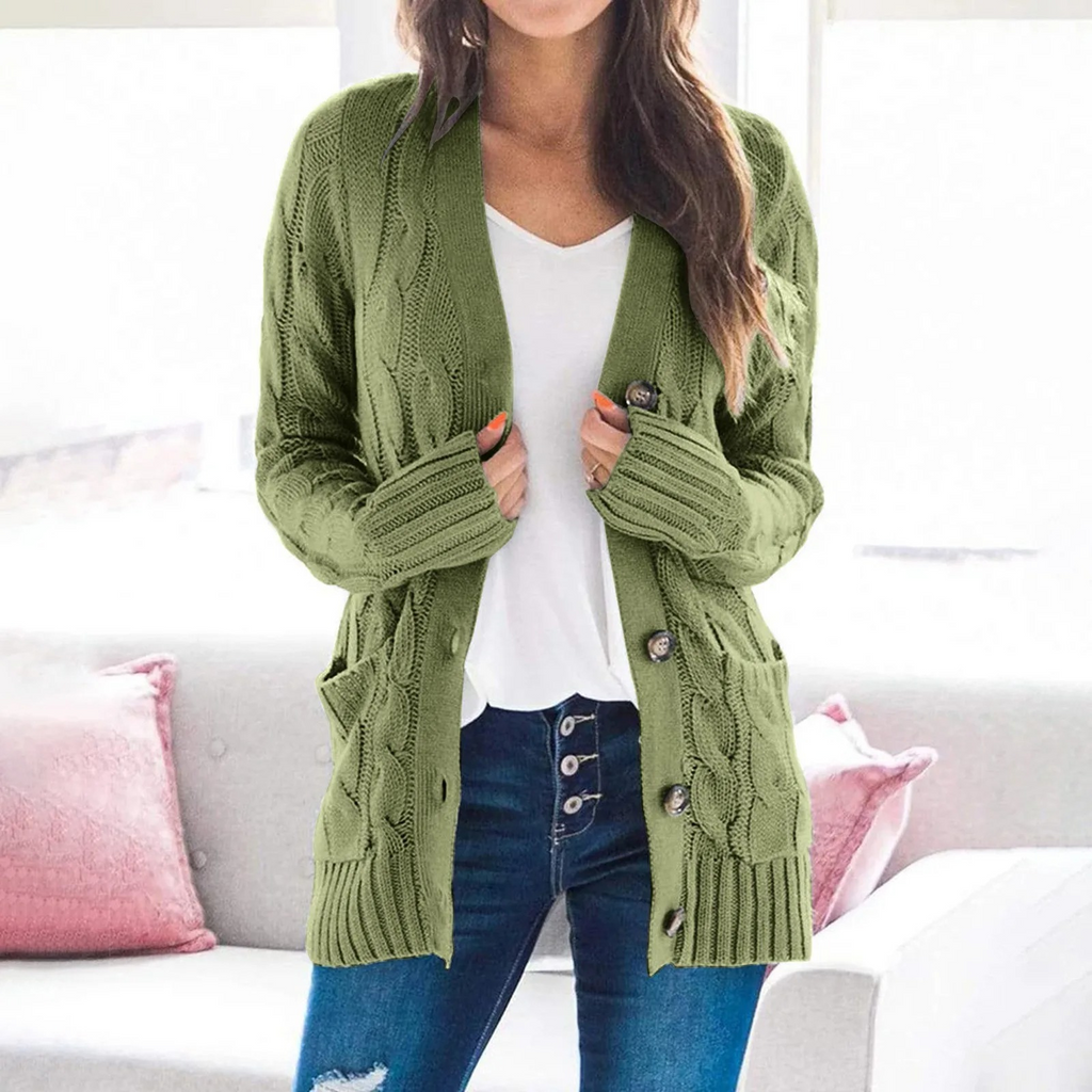 Valenzora | Stylischer langer Cardigan für Damen mit Knopfleiste