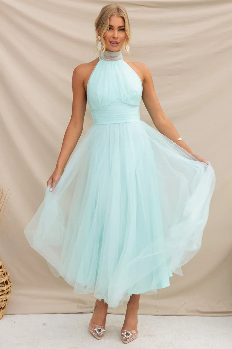 Valenzora | Halter Tulle Midi Dress