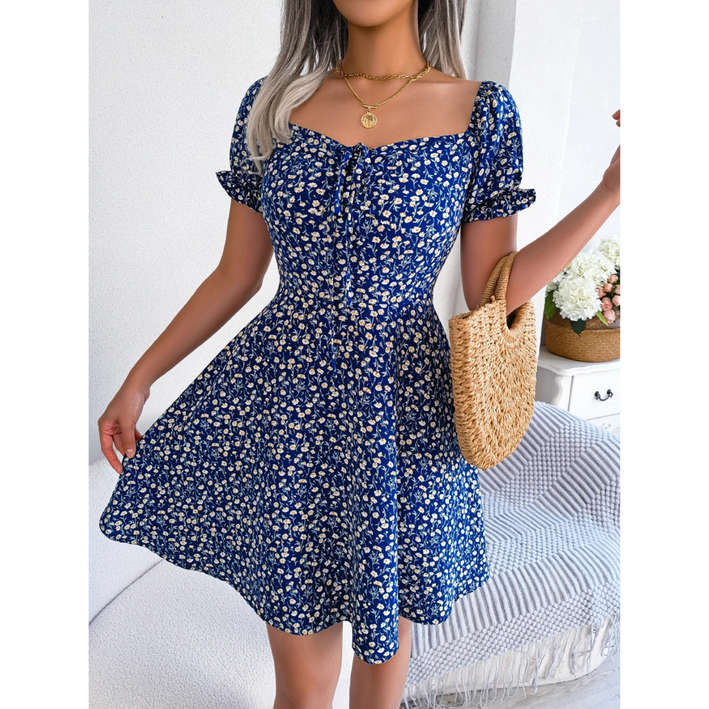 Valenzora | Summer dress with floral puff sleeves for women