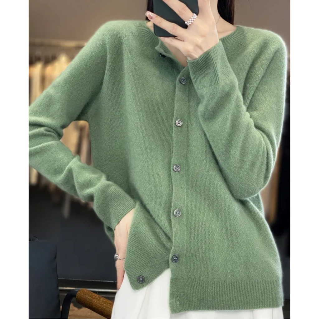 Valenzora | Merino wool women's O-neck cardigan cashmere sweater