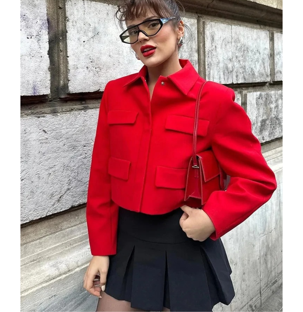 Valenzora | Damen Bomberjacke Kurze Jacke mit vier Vordertaschen und minimalistischem Design