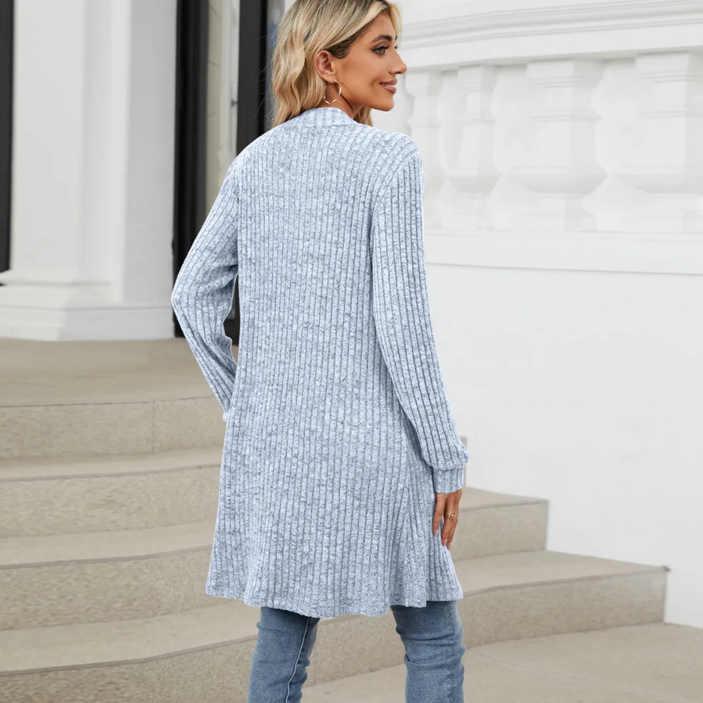 Valenzora | Long Women's Ribbed Open Front Cardigan with Pockets