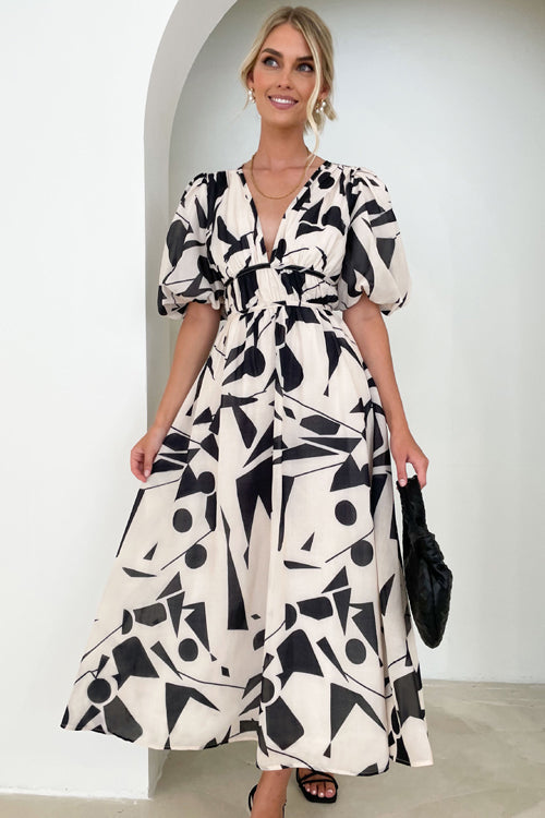 Valenzora | Real Love Print Puff Sleeve Maxi Dress