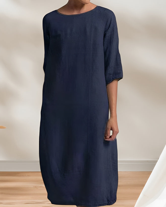 Valenzora | Ladies Casual Linen Look Simple Midi Dress