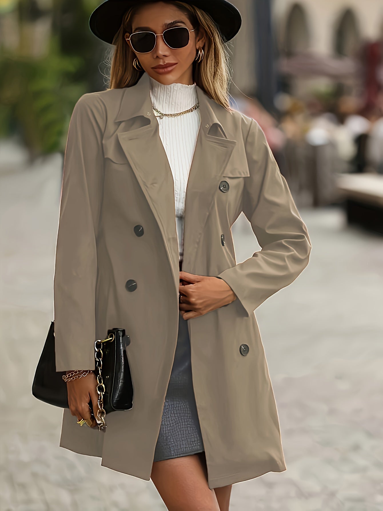 Valenzora | Women's Double-Breasted Trench Coat with Button Details