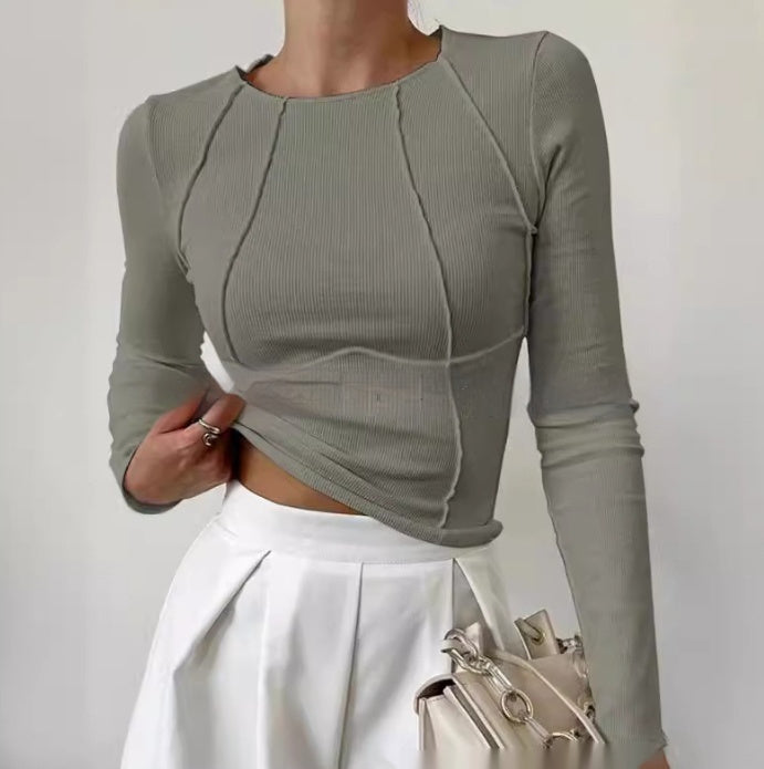 Valenzora | Fit long-sleeved T-shirt - Women's solid color split sweater with knit pattern