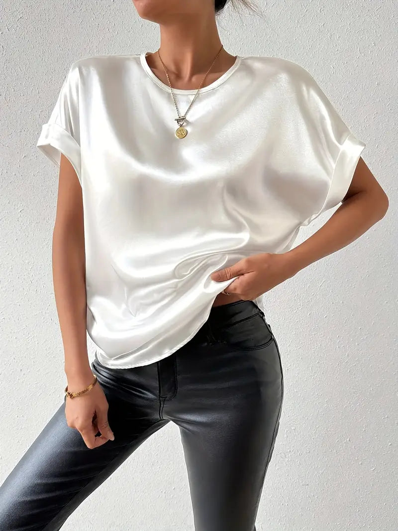 Valenzora | Satin-T-Shirt mit umgeschlagenen Ärmeln für Damen