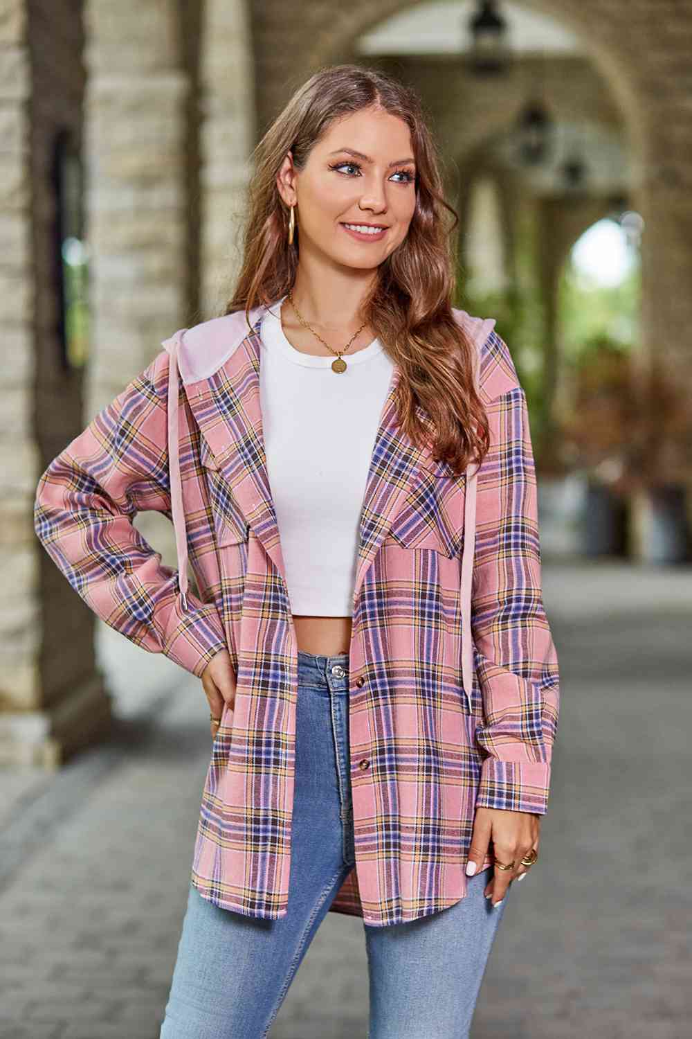 Valenzora | Checkered long-sleeved hooded jacket