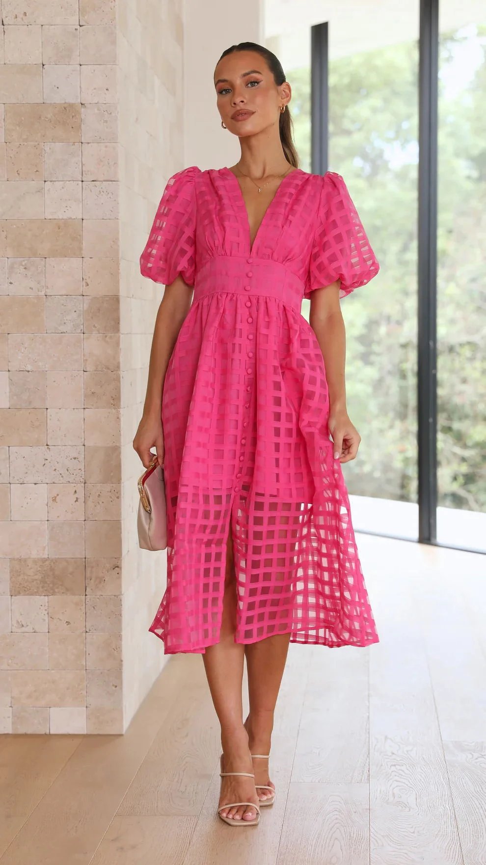 Valenzora | Midi dress with puff sleeves