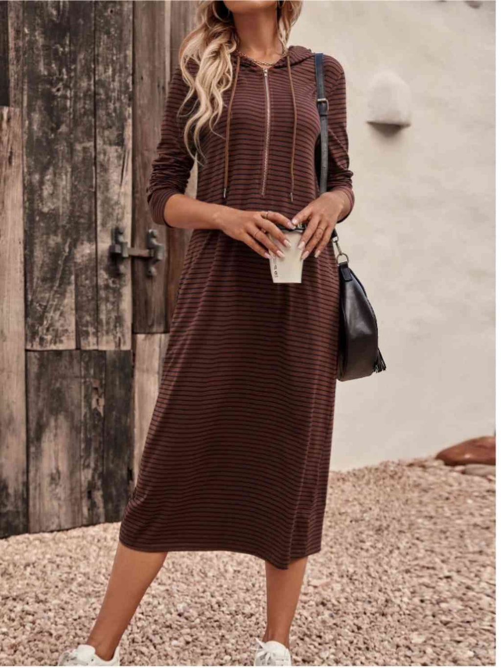 Valenzora | Striped Zip-Front Hooded Dress