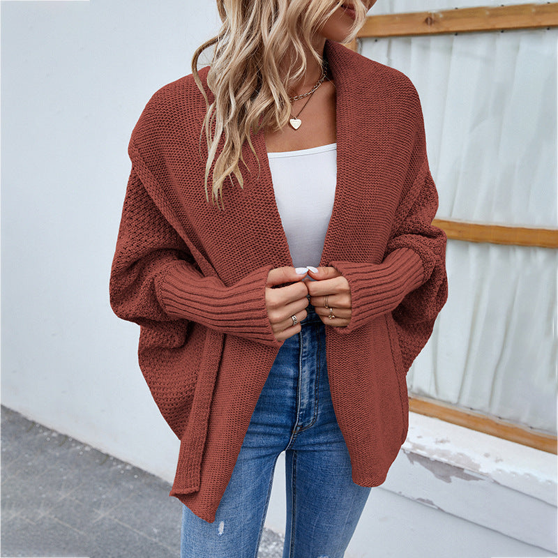 Valenzora | Knitted women's jacket - loose fit with large collar and batwing sleeves