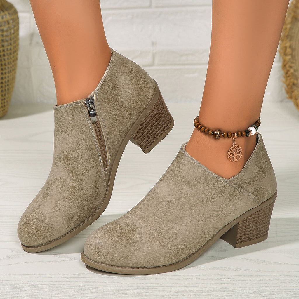 Valenzora | Stiefeletten - Bequeme Damenstiefel mit Blockabsatz und Reißverschluss