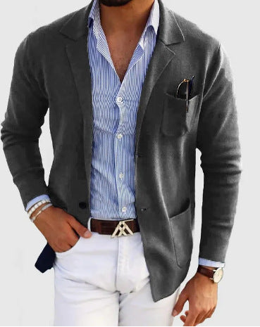 Valenzora | Herren-Cardigan mit lässigen Knöpfen, Taschen und gekerbtem Kragen, einfarbig, lange Ärmel