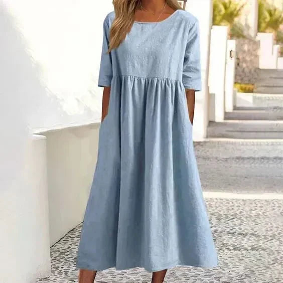 Valenzora | Hochwertiges Baumwoll-Leinen-Kleid
