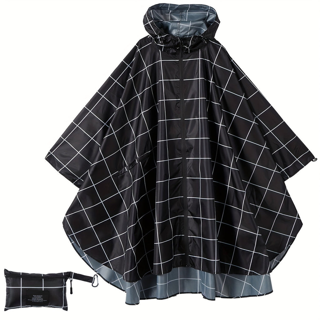 Valenzora | Sporty women's rain poncho with hood and geometric pattern