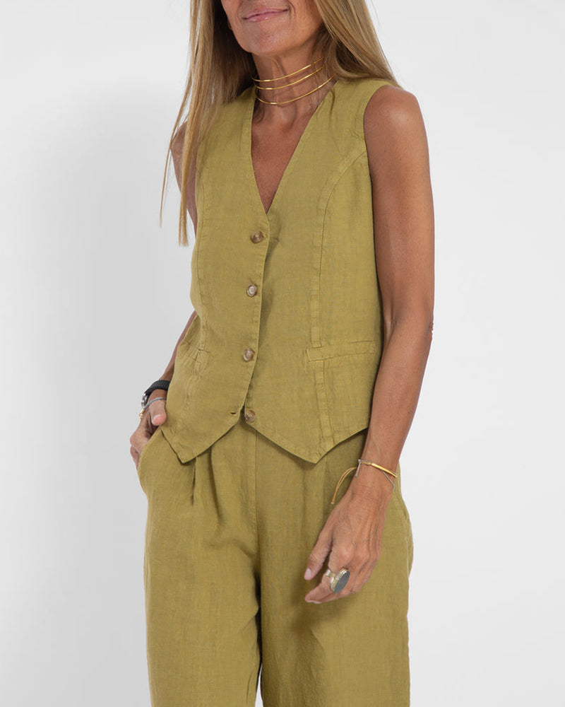 Valenzora | Elegantes 2-teiliges Leinen-Set: weite Hose & Weste