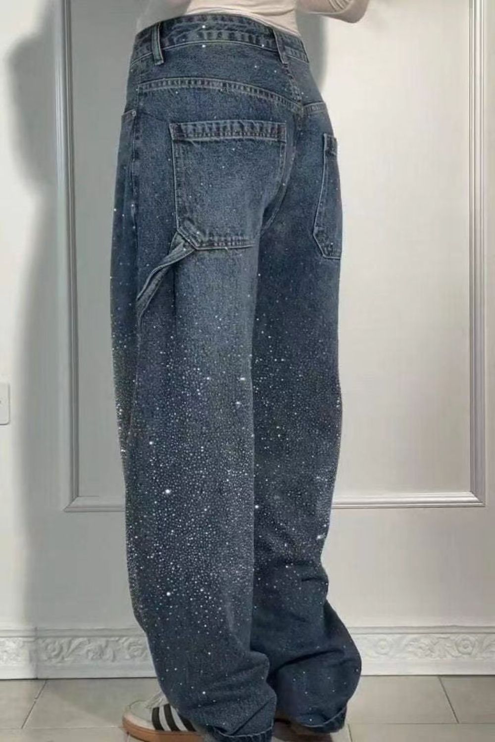 Valenzora | Women's Washed Jeans with Rhinestone Details, Wide Fit