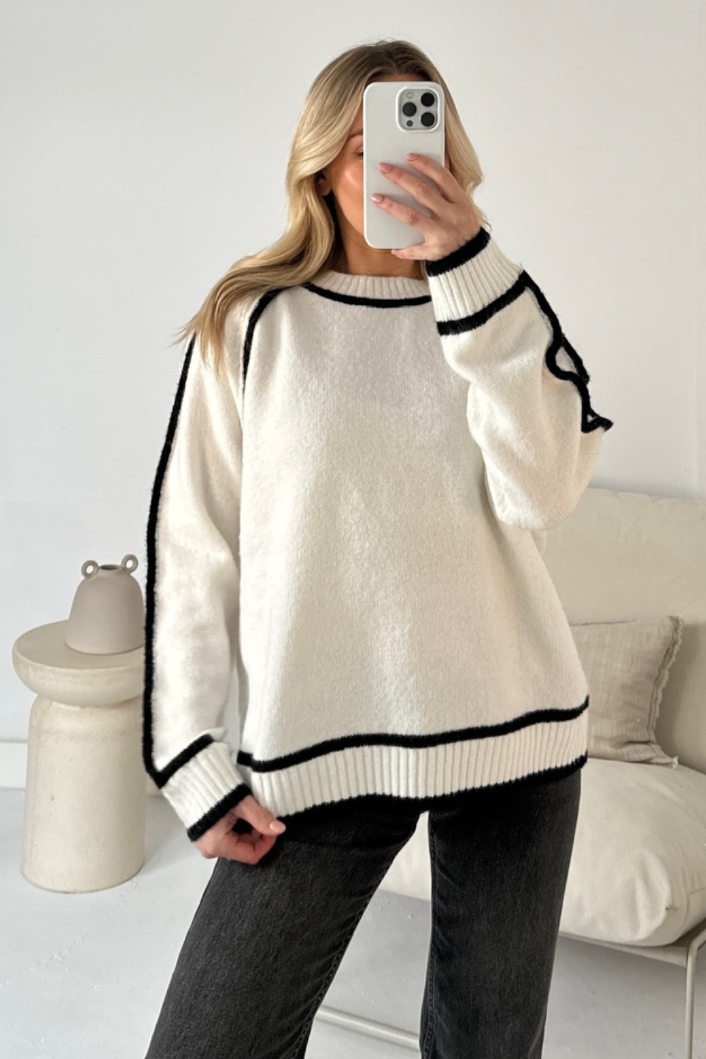Valenzora | Women's roll-neck sweater with contrasting seams - casual oversized sweater