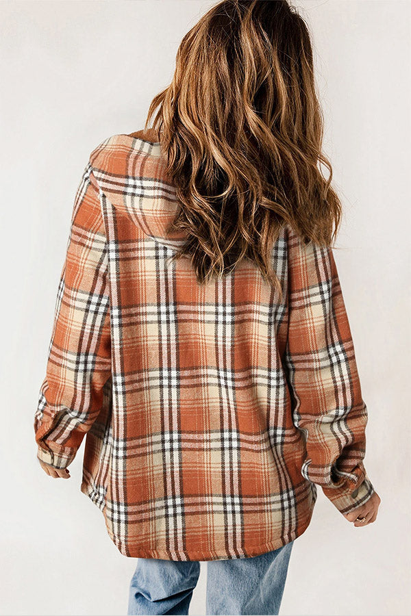 Valenzora | Snap Button Sherpa Fleece Lined Hooded Flannel Jacket