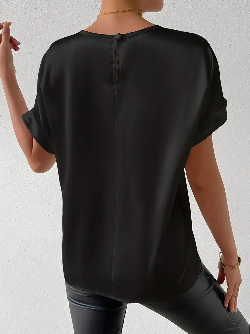 Valenzora | Satin-T-Shirt mit umgeschlagenen Ärmeln für Damen