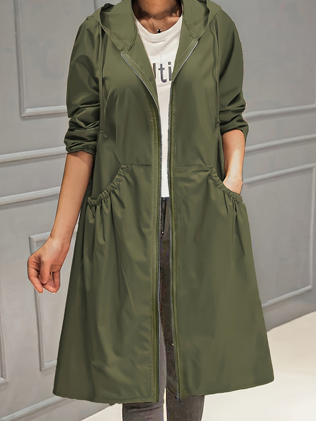 Valenzora | Women's Casual Long Jacket with Hood and Zipper