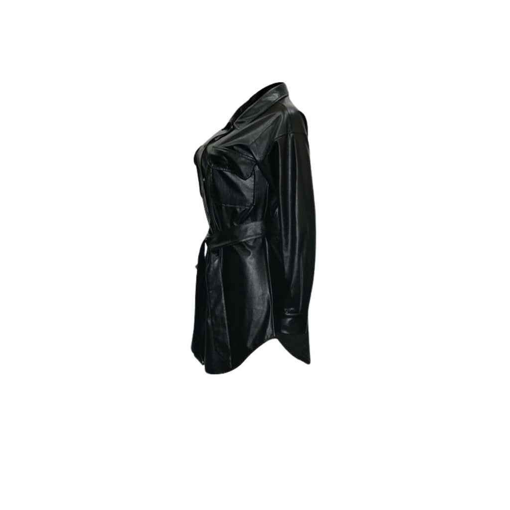 Valenzora | Faux leather shirt dress with belt