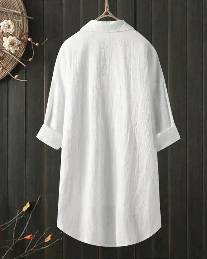 Valenzora | Linen shirt with long sleeves and button placket for spring
