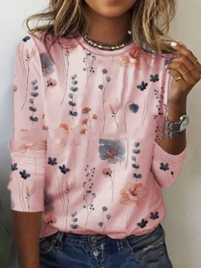 Valenzora | T-shirt with floral print and round neck for spring