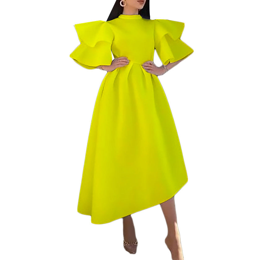 Valenzora-Kleid mit Lotusblattärmeln und einfarbigem, weitem Schnitt