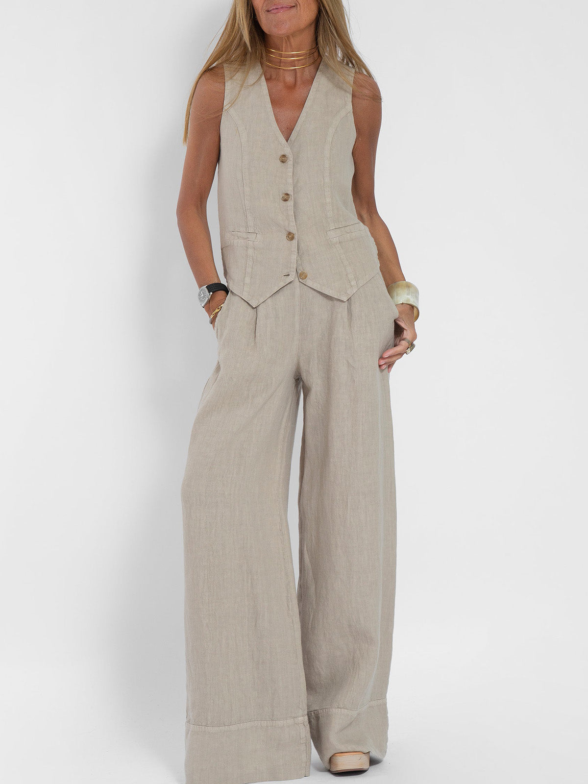 Valenzora | Button-up vest & wide-leg trousers set