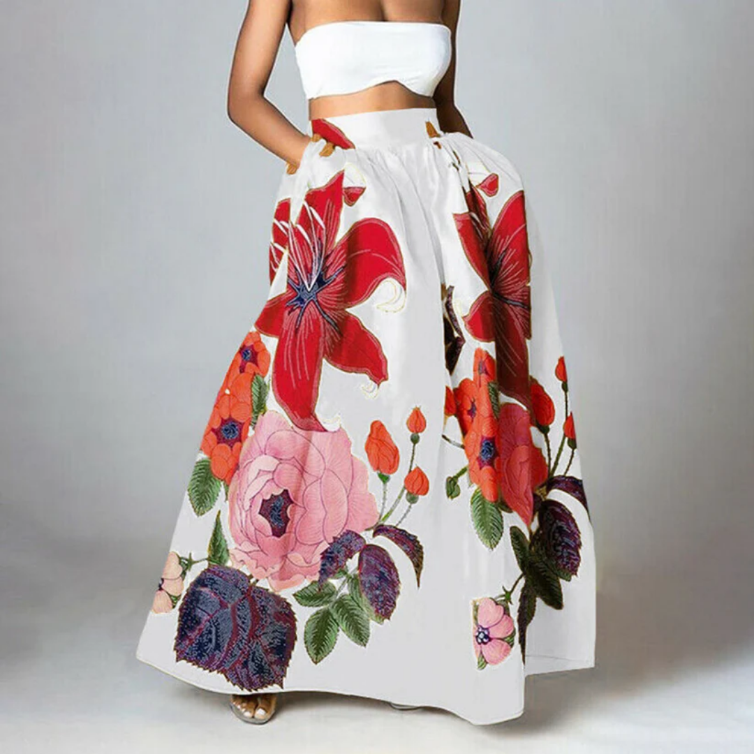 Valenzora | High-waisted skirt for women, floral pattern & elegant