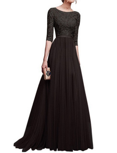 Damenabendkleid mit Spitze-Oberteil und fließendem Rock, Größe