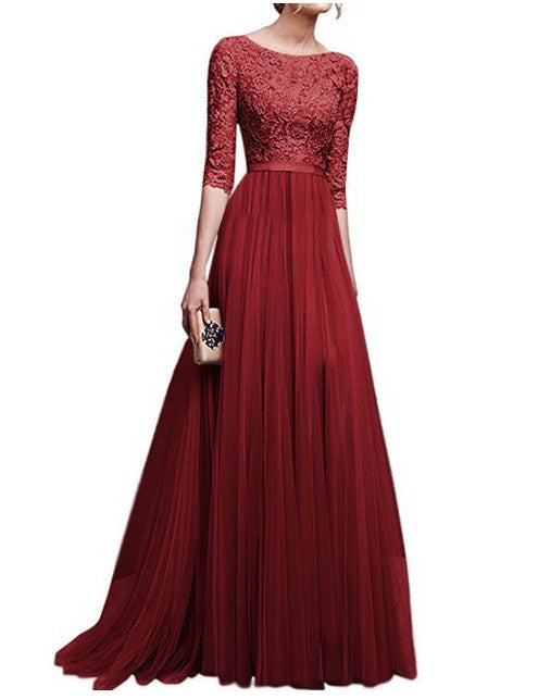 Damenabendkleid mit Spitze-Oberteil und fließendem Rock, Größe