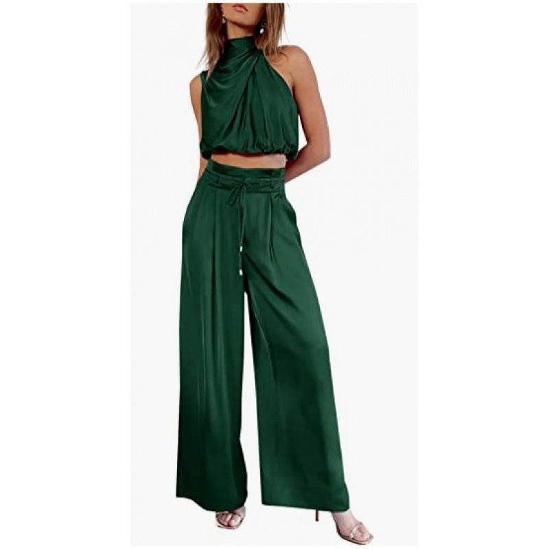 Valenzora | Casual Sleeveless Top with Midriff and Wide Legs 2-Piece Set Women's Clothing