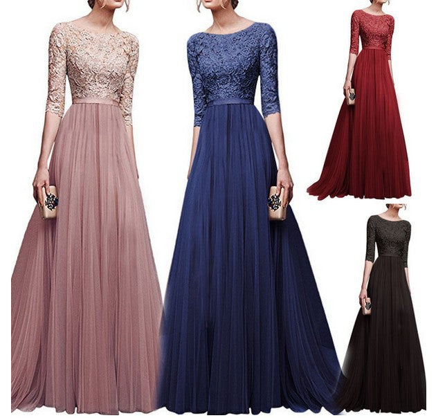 Damenabendkleid mit Spitze-Oberteil und fließendem Rock, Größe