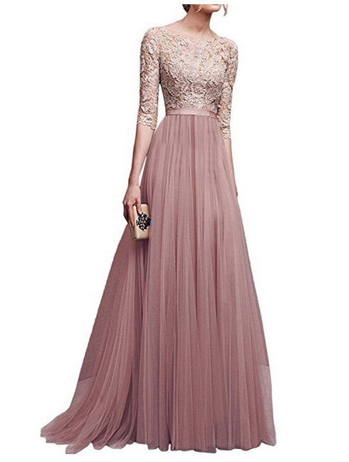 Damenabendkleid mit Spitze-Oberteil und fließendem Rock, Größe