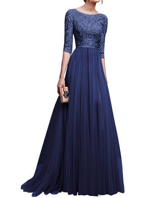 Damenabendkleid mit Spitze-Oberteil und fließendem Rock, Größe