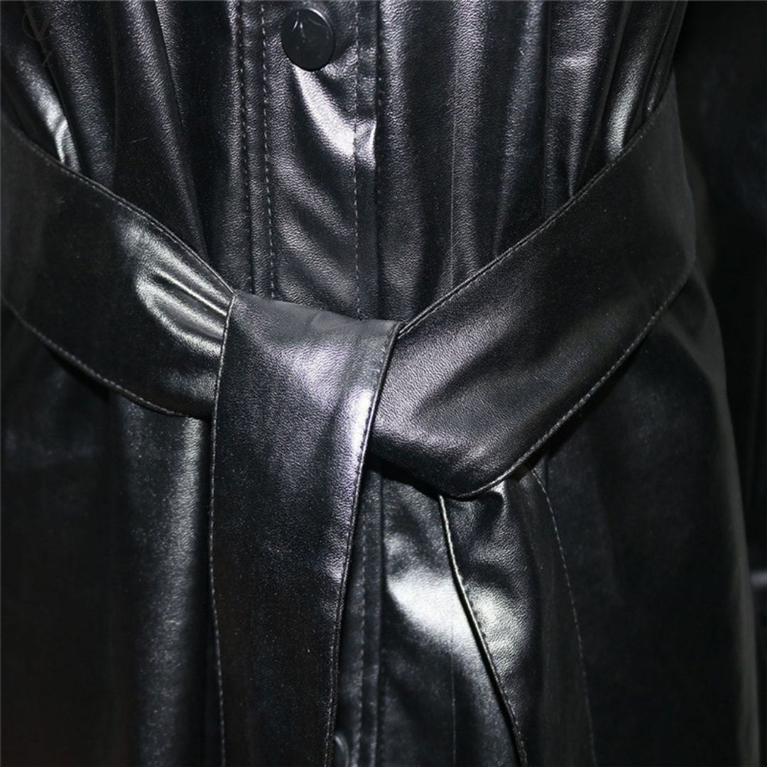 Valenzora | Faux leather shirt dress with belt