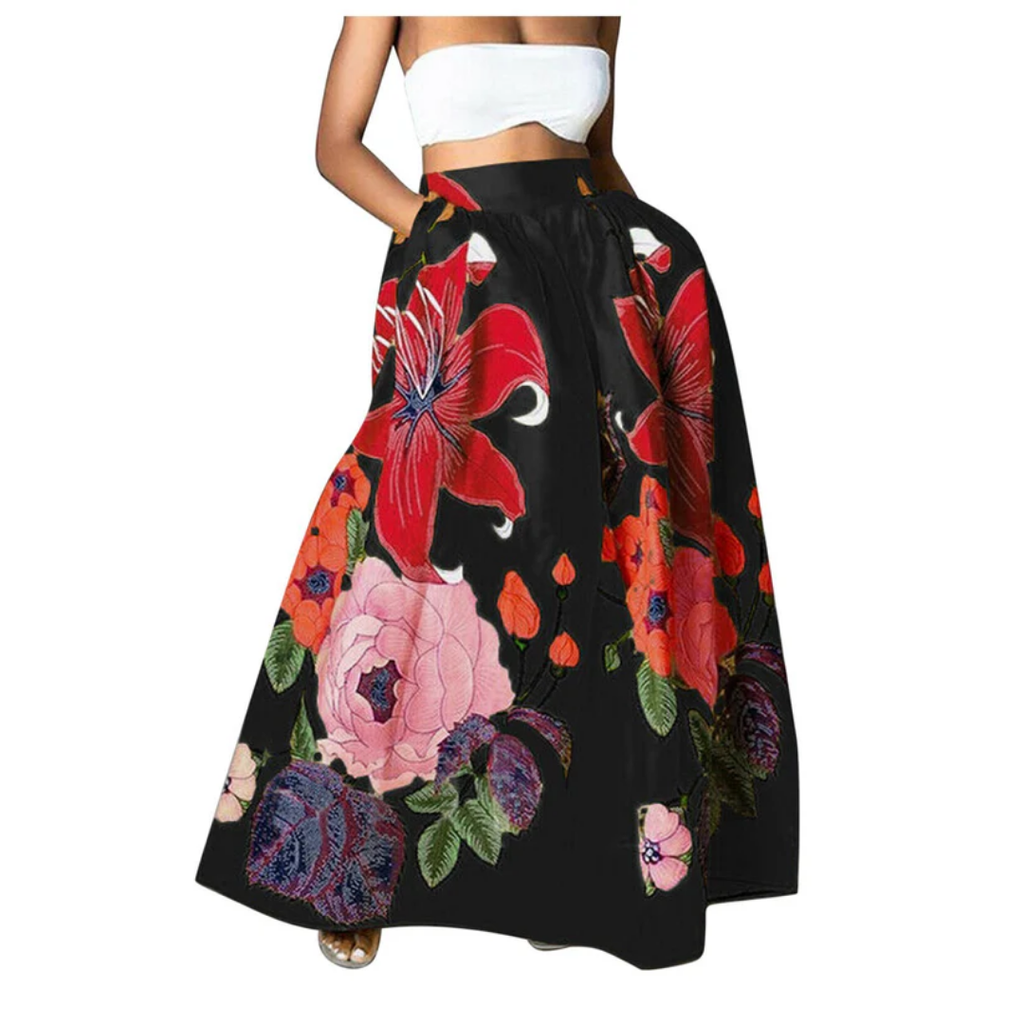 Valenzora | High-waisted skirt for women, floral pattern & elegant