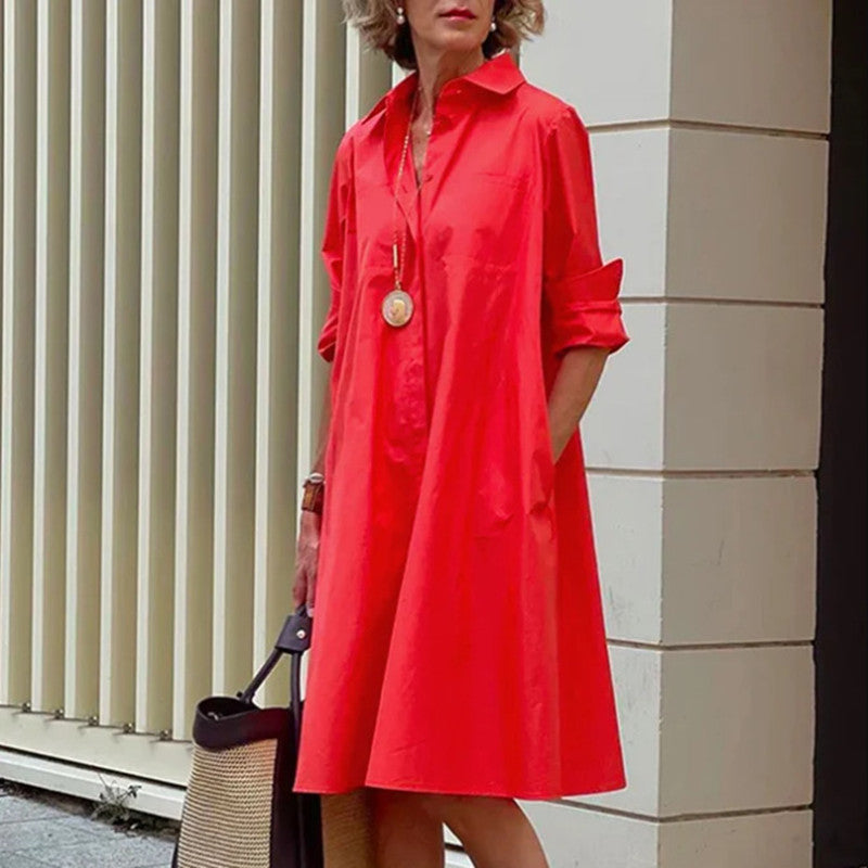 Valenzora | Hemdblusenkleid mit Umlegekragen & Dreiviertelärmeln