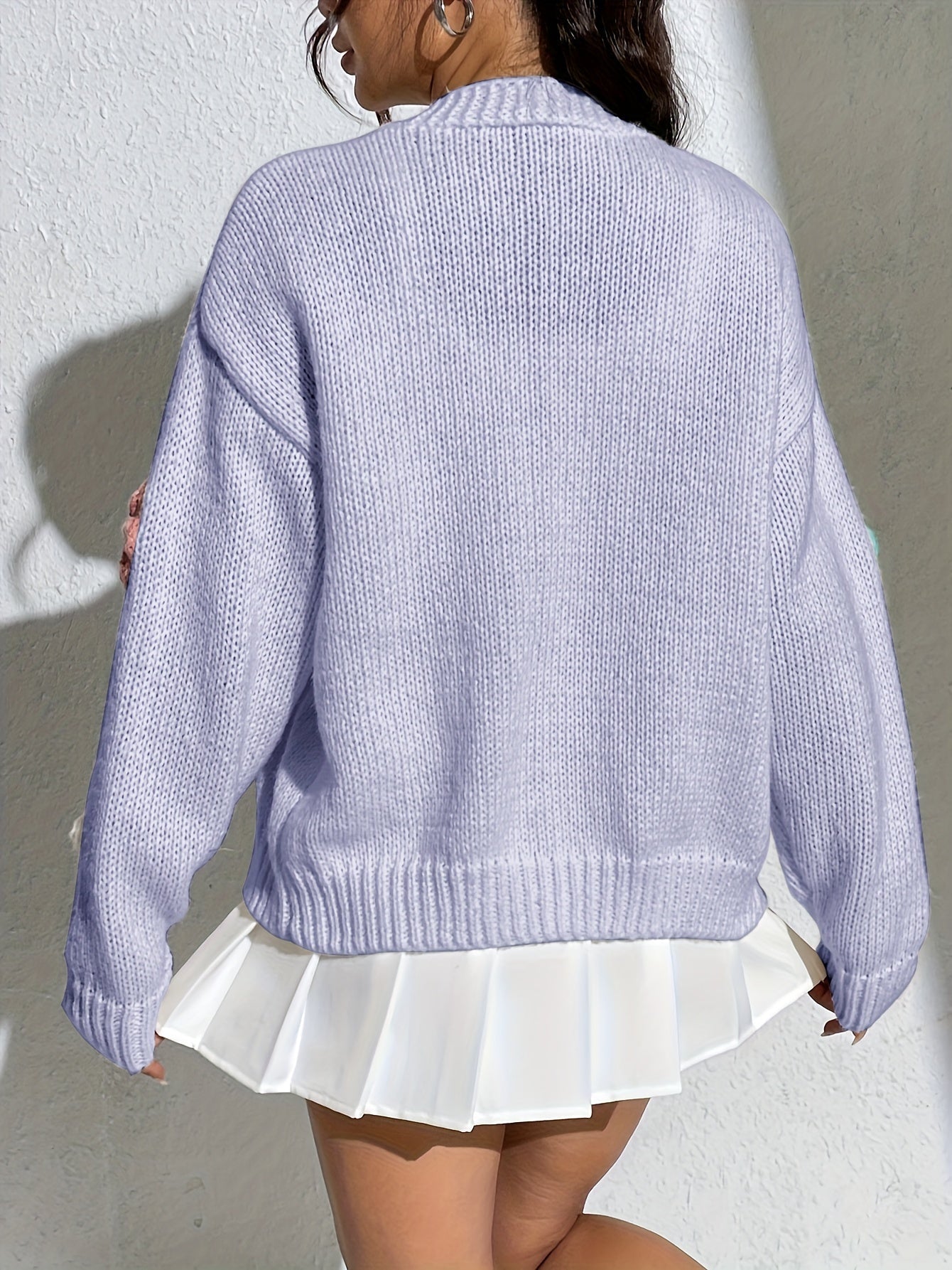 Valenzora | Stylish floral pattern wool knit cardigan