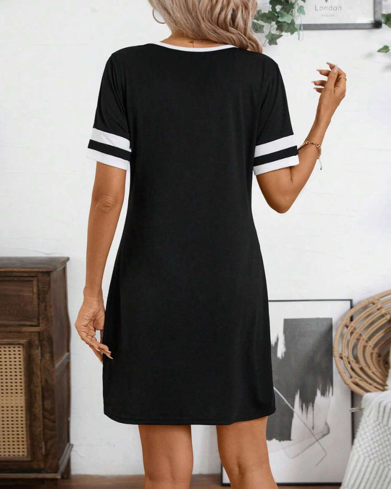 Valenzora | Kleid, halber Reißverschluss, Colorblock, tailliert, kurze Ärmel