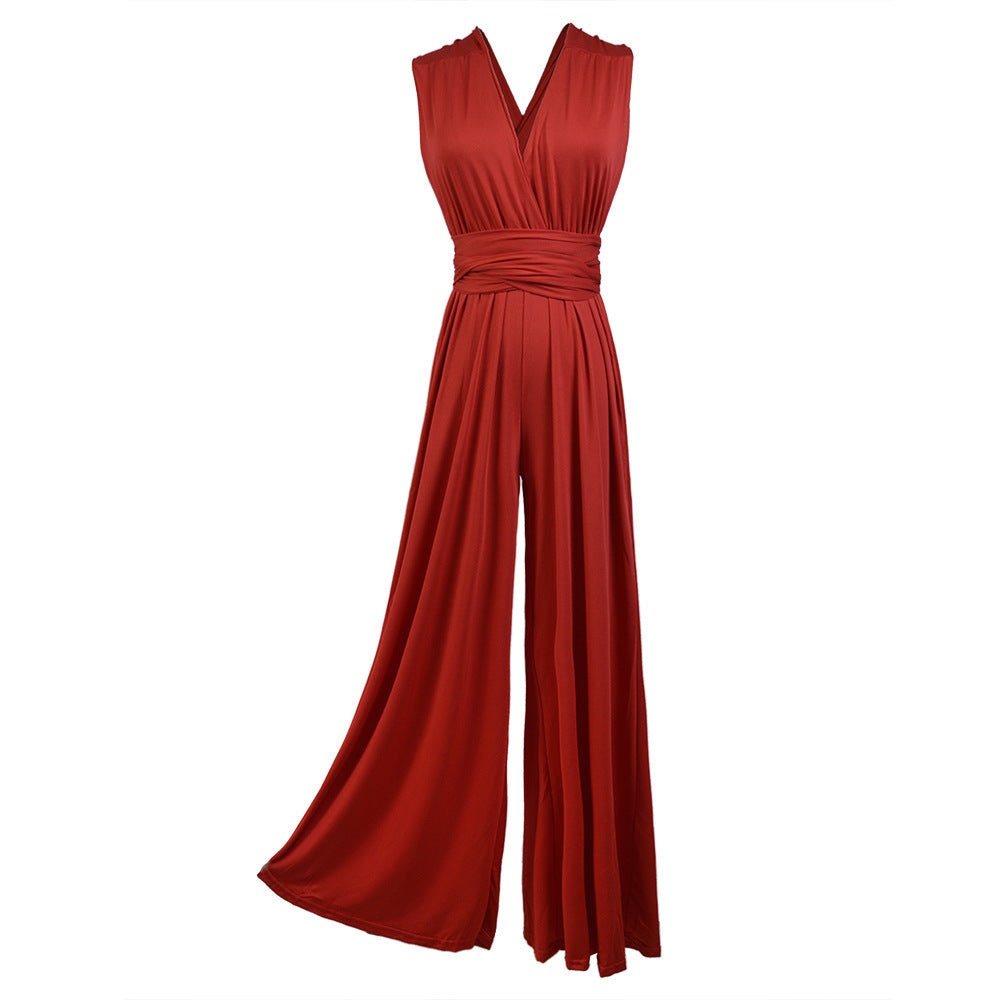 Eleganter Damen-Jumpsuit mit tiefem V-Ausschnitt und innovativem Wickeldesign, Größe S