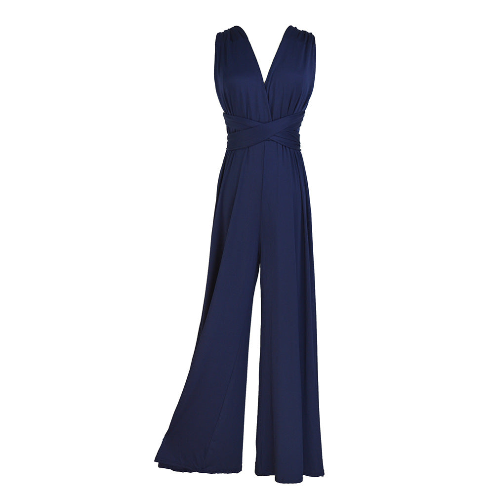 Eleganter Damen-Jumpsuit mit tiefem V-Ausschnitt und innovativem Wickeldesign, Größe S