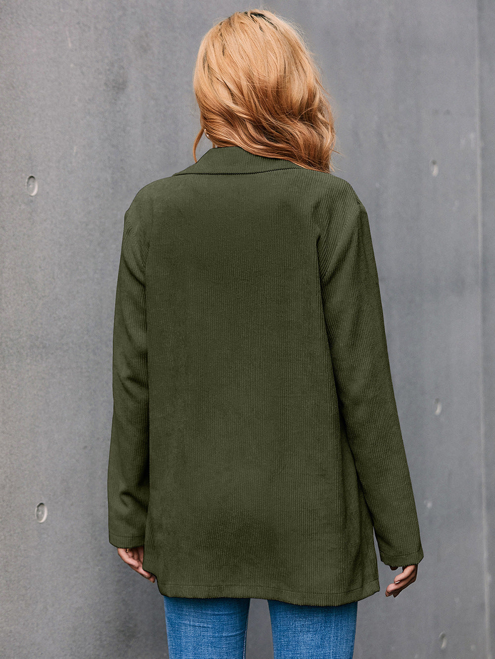 Valenzora | Corduroy Long-Sleeve Longline Blazer with Pockets