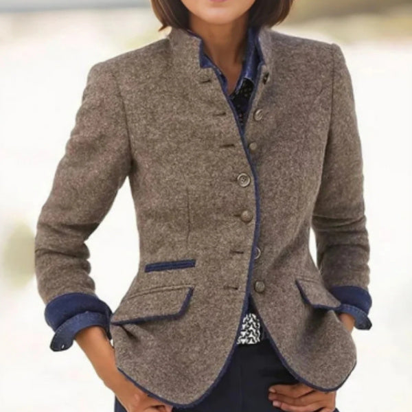 Valenzora | Damen Wolljacke mit mehreren Knöpfen und Farbkombination