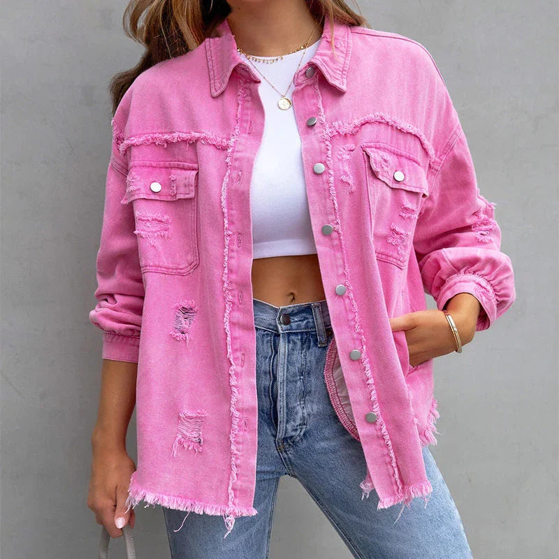 Women's denim jacket with raw edges